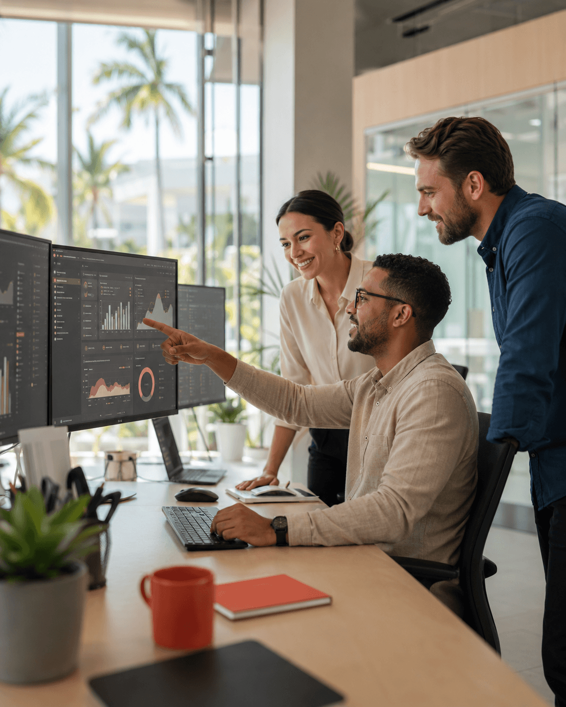 The Full Circle MSP team reviewing client dashboards in Davie, Florida